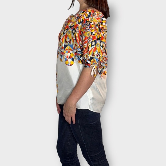 Tory Burch Silk, Abstract, Babydoll, Puff Sleeve, Blouse - Picture 3 of 6